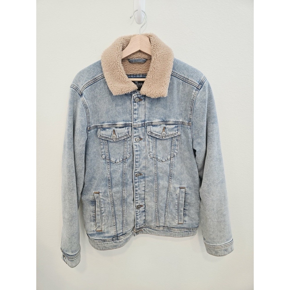 Hollister Mens Sherpa Lined Denim Trucker Jacket Blue Med Wash Y2K Western Sz M